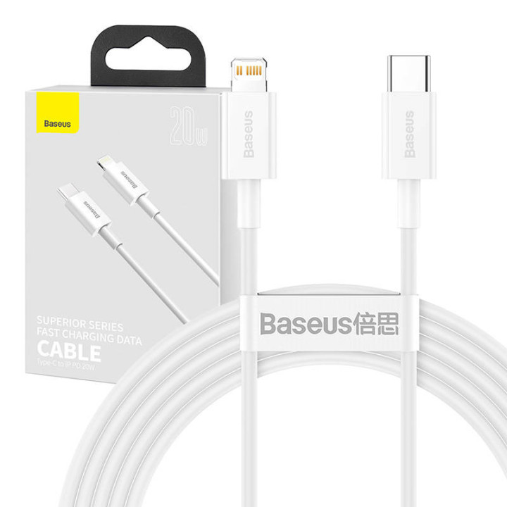 Baseus Superior seeria USB-C kaabel Lightningile, 20 W, PD, 2 m (valge)