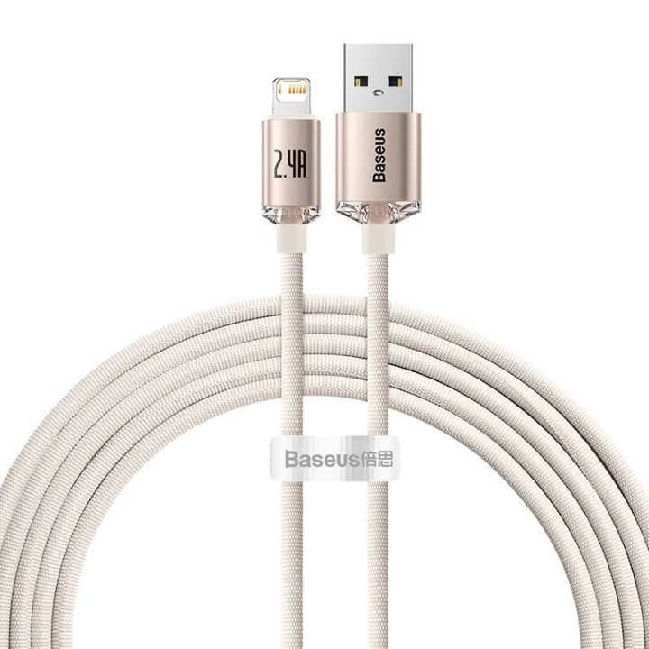 Baseus Crystal Shine USB laidas, skirtas iP, 2.4A, 2m (rožinis)