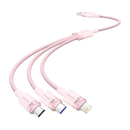 USB 2.0 A līdz 3 in-1 6 A kabelis Vention CTRPG 1,5 M (rozā)
