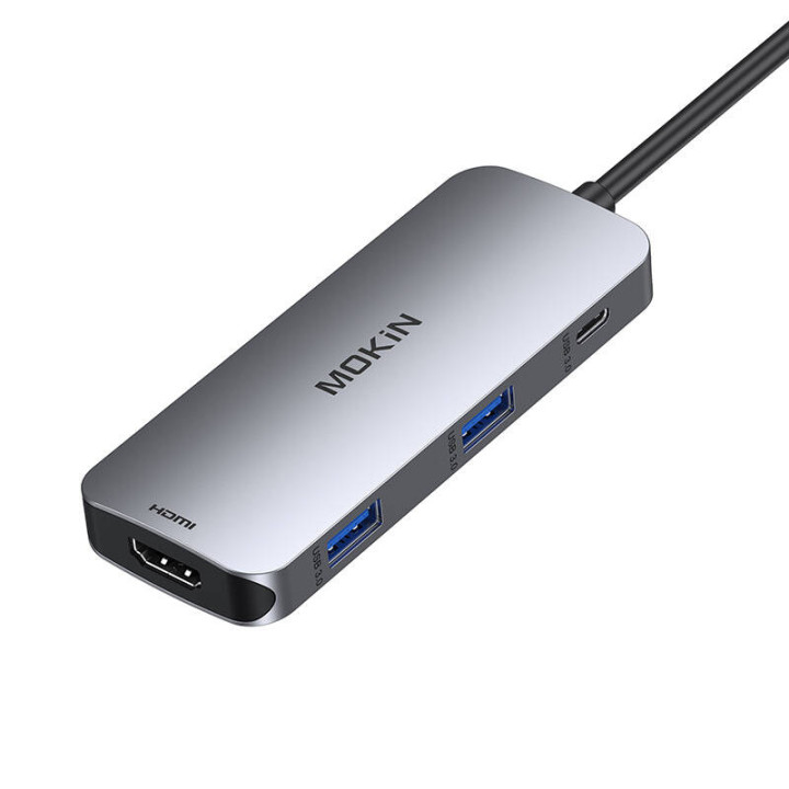 MOKiN 7 in 1 Adapter Hub USB-C uz 2x USB 3.0 + 2x USB-C + SD + Micro SD + HDMI (sudraba krāsā)