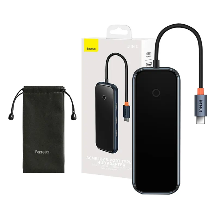 Hub 5in1 Baseus AcmeJoy sērijas USB-C līdz 2xUSB 3.0 + USB 2.0 + USB-C PD + HDMI (tumši pelēks)