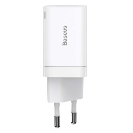 Baseus Super Si Pro ātrais lādētājs USB + USB-C 30 W (balts)