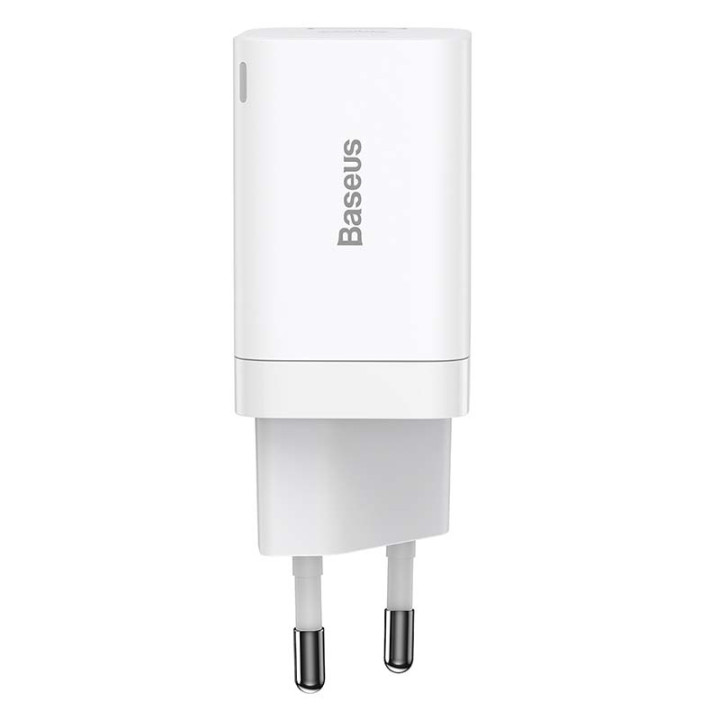 Baseus Super Si Pro ātrais lādētājs USB + USB-C 30 W (balts)