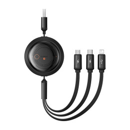 Ātrās uzlādes kabelis 3in1 Baseus Free2Draw, USB uz mikro USB+USB-C+Lightning, 3,5A, 1,1m (melns)