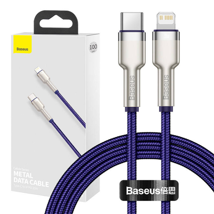 USB-C laidas, skirtas Lightning Baseus Cafule, PD, 20 W, 1 m (violetinė)
