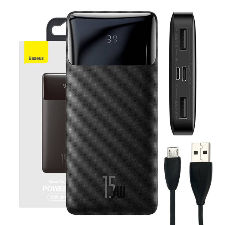 Powerbank Baseus Bipow 10000mAh, 15W (juoda)