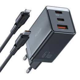 Mcdodo CH-1544 GaN seinalaadija, 2x USB-C, 1x USB, 67W + USB-C kuni USB-C kaabel (must)