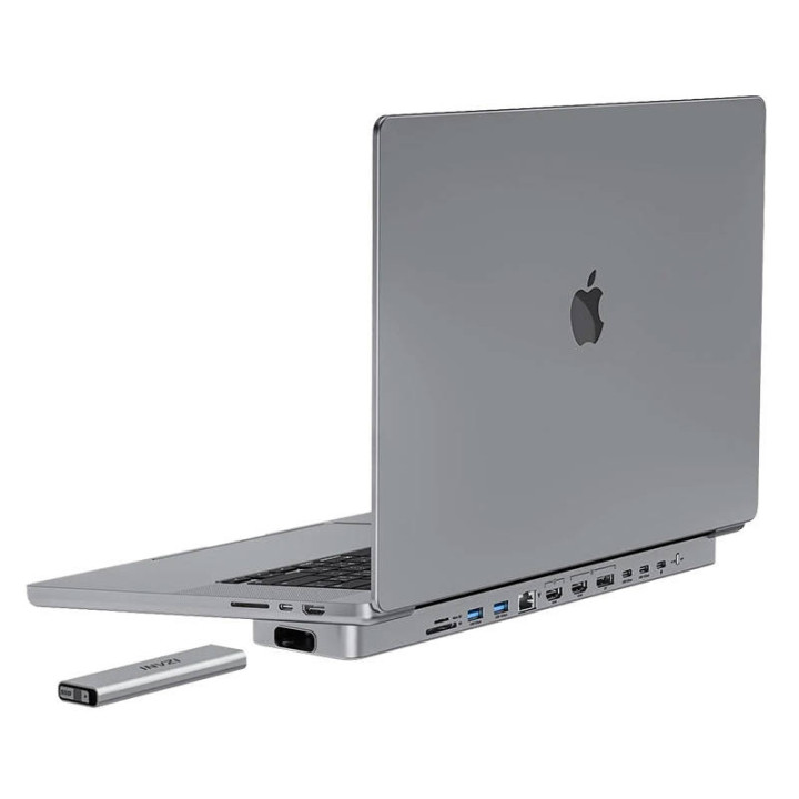 USB-C prijungimo stotis / šakotuvas, skirtas MacBook Pro 16" INVZI MagHub 12in2 su SSD dėklu (pilkas)