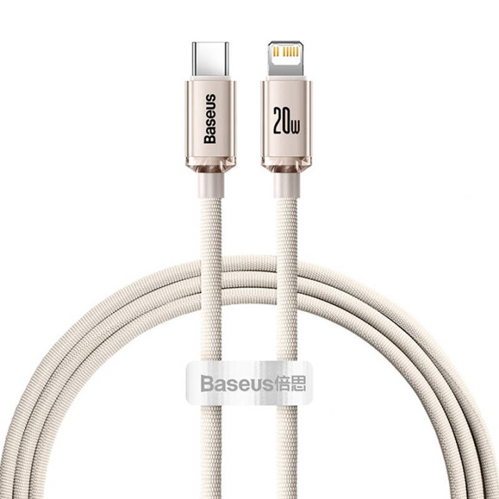 „Baseus Crystal Shine“ USB-C prie IP kabelis, 20 W, 1,2 m (rožinis)