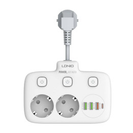 Toitejuhe 2 vahelduvvoolu pistikupesaga, 3x USB, USB-C, LDNIO SE2435, 2500W (valge)