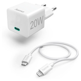 Hama mini 20W, PD, USB-C - Lightning, valge