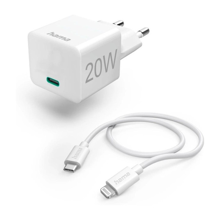 Hama mini 20W, PD, USB-C - Žaibas, baltas