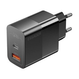 Laturi USB-C+USB-A 33W Essager GaN (musta)