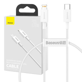 Baseus Superior sērijas USB-C kabelis uz Lightning, 20 W, PD, 0,25 m (balts)