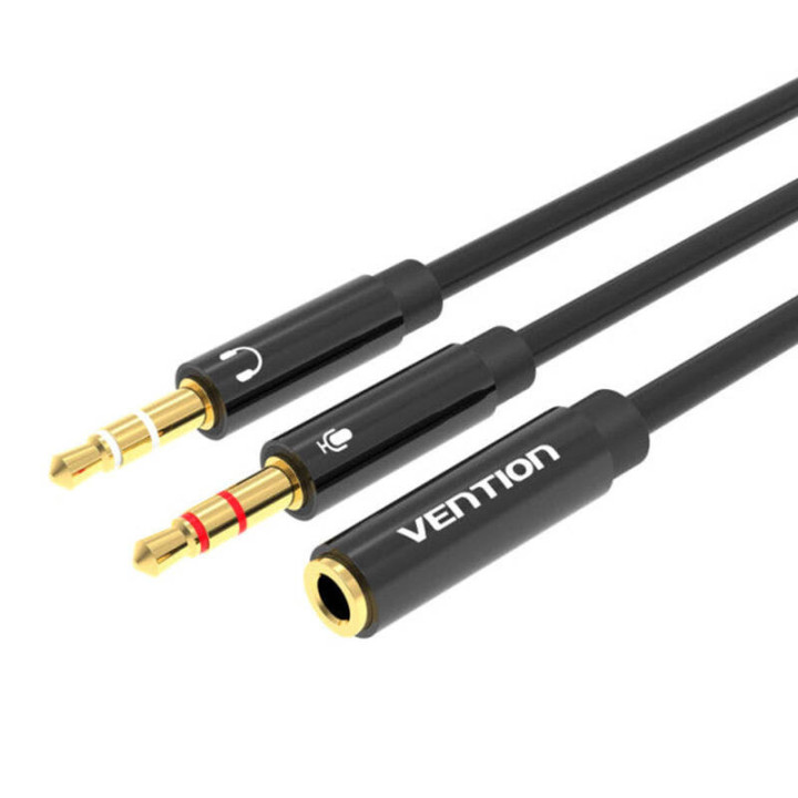 Audiokaapeli 2x 3,5 mm uros 4-napainen naaras 3,5 mm tuuletus BBTBY 0,3 m musta