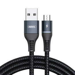 USB Micro Remax Colorful Light kabelis, 2.4A, 1m (melns)