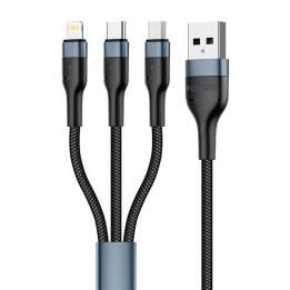 Foneng X51 3in1 USB į USB-C / Micro USB / Lightning kabelis, 3A, 1,2m (juodas)