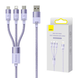 3in1 USB kabelis Baseus StarSpeed ​​Series, USB-C + Micro + Lightning 3,5A, 1,2m (violeta)