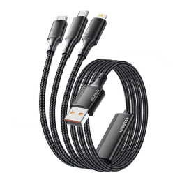 USB-A 3in1 kabelis, Essager, EXCMTL-JJ01-P, USB-C/Lightning/Micro, 100 W, 1,2 m (melns)