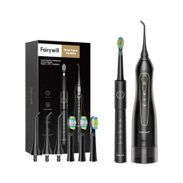 Sonic zobu birste ar uzgaļu komplektu un ūdens fosser FairyWill FW-5020E + FW-E11 (melna)