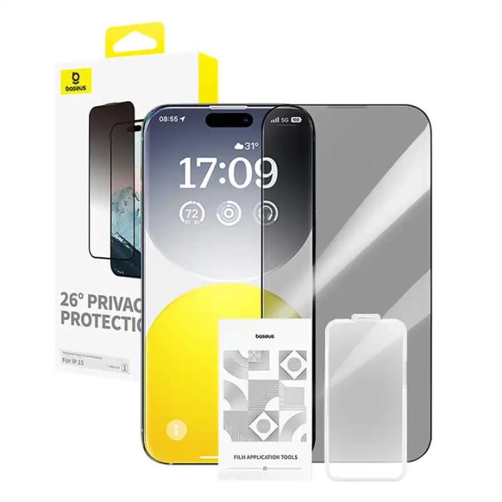 Privātuma aizsardzība rūdīta stikla pamatne Diamond iPhone 15