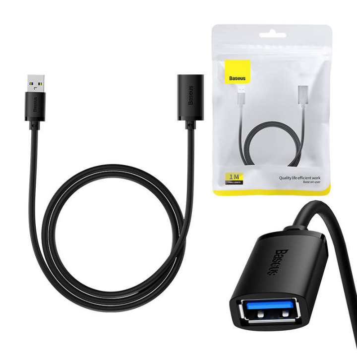 USB 3.0 prailginimo kabelis Baseus vyris į moterišką, AirJoy serija, 1m (juodas)