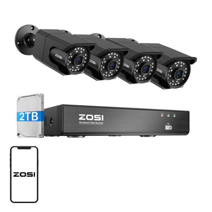 Neljän IP-kameran sarja ZOSI C105 WiFi 8MP + tallennin + HDD 2TB