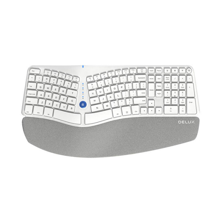Delux GM901D BT+2.4G ergonomiskā bezvadu tastatūra (balta) (QWERTY)