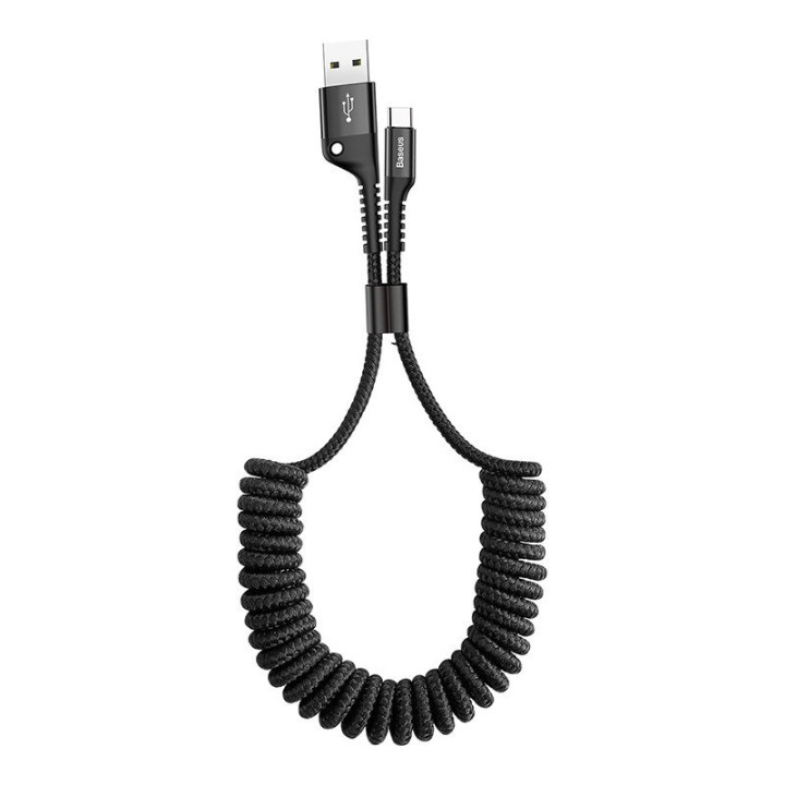 Baseus atsperes USB-C kabelis 1m 2A (melns)