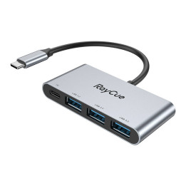 RayCue keturi viename šakotuvas USB-C iki 3x USB-A 3.0 5Gbps + PD 3.0 100W (pilka)