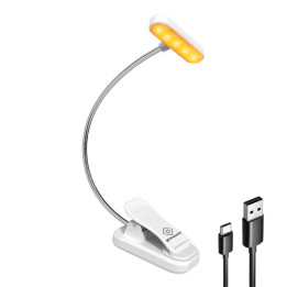 Belaidė lempa Glocusent ET-Head GLCSNTA1806 prisegama knygos lemputė, USB-C 650mAh laikmatis baltas