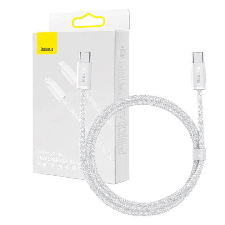Baseus Dynamic USB-C tai USB-C, 100W, 1m (biały)