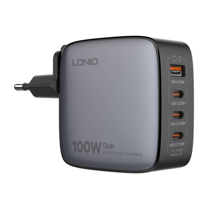 LDNIO Q408 100W USB-A + 3x USB-C toitelaadija (must)