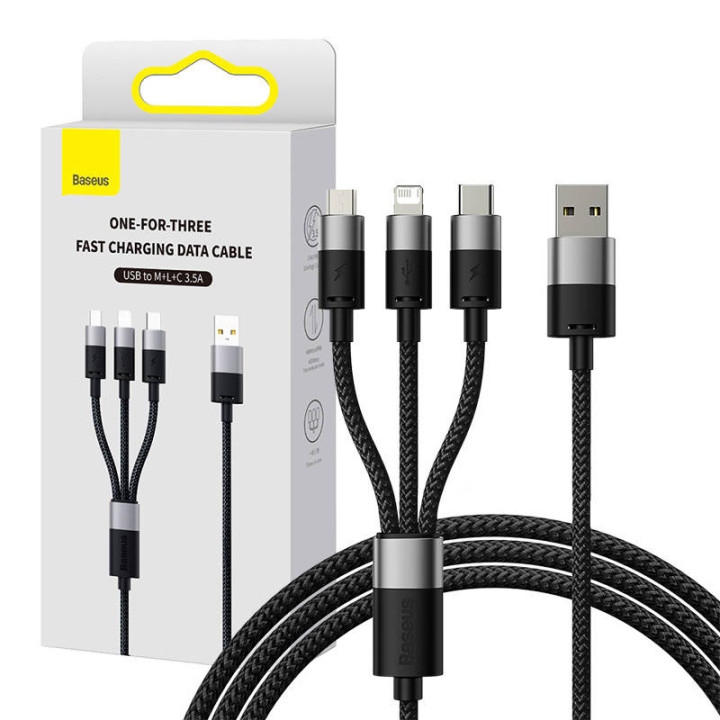 Ātrās uzlādes USB uz M+L+C Baseus StarSpeed ​​3.5A 0,6m (melns)