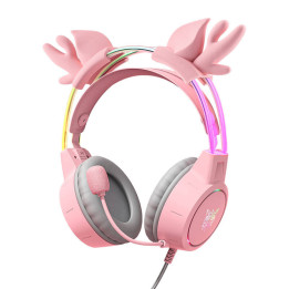 Игровые наушники ONIKUMA X15Pro Розовый/Оленьи рога