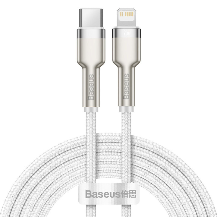 USB-C kabelis priekš Lightning Baseus Cafule, PD, 20 W, 2 m (balts)