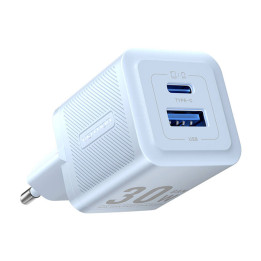 Seinälaturi, Vention, FEQL0-EU, USB-C + USB-A, 30W/30W, GaN (sininen)