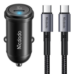 Automašīnas lādētājs McDodo CC-7493 65W ar mini baltu USB-C kabeli ar E-mark mikroshēmu 1m 100W (melns)