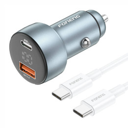 Foneng C18 1xUSB-A, 1xUSB-C 2,4A 48W automobilinis įkroviklis (pilkas) + USB-C į USB-C laidas