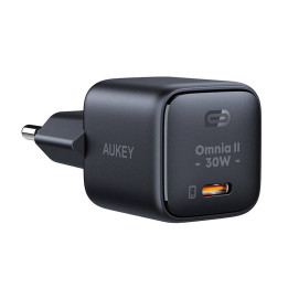 Sieninis įkroviklis Aukey PA-B1L,USB-C, 30W (juodas)