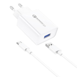 Foneng EU13 18 W sienas lādētājs + USB uz USB-C kabelis, 3A (balts)
