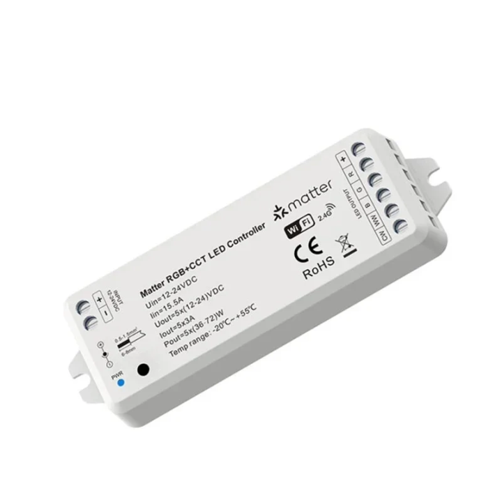 Kontroler LED COB RGB+CCT 5*3A Seria SD RF Matter WiFi Homekit Google sākumlapa