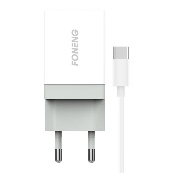 Pikalaturi Foneng 1x USB K210 10,5W + USB Type C -kaapeli 1m