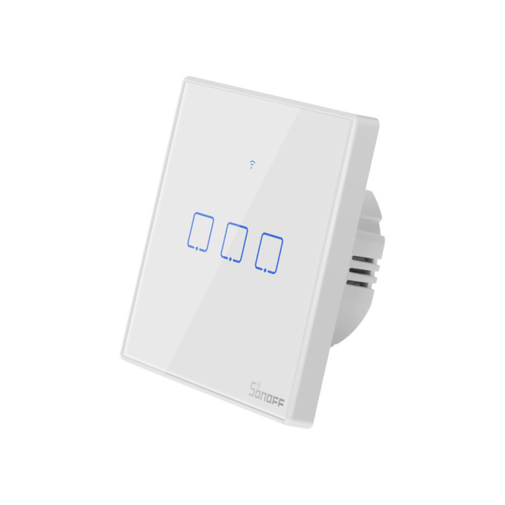 Sonoff TX T2 EU 3C 3 grupu viedais WiFi + RF sienas pieskāriena gaismas slēdzis (balts, ar rāmi)