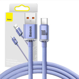 Кабель Baseus Crystal Shine USB — USB-C, 5А, 1,2 м (фиолетовый)