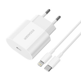 Зарядное устройство USB-C 20 Вт Essager с кабелем USB-C на Lightning (белое)
