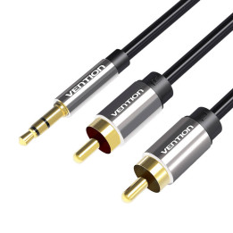 Garso kabelis nuo 3,5 mm kištukinio iki 2 x RCA kištuko angos BCFBH 2 m juodas