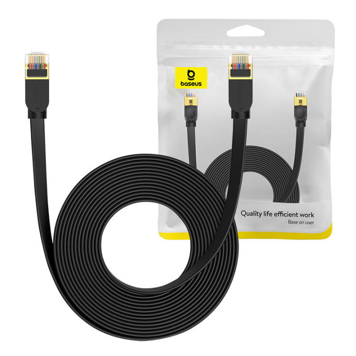 Baseus Cat 7 UTP Ethernet RJ45 kaapeli litteä 8 m musta