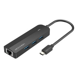 HUB USB-C līdz 3x USB 3.0, RJ45, mikro USB ventilācija TGPBB 0,15 m melns
