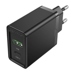 Sienas lādētājs EU USB-A(18W) USB-C(20W) Vention FBBB0-EU 2.4A PD3.0 (melns)